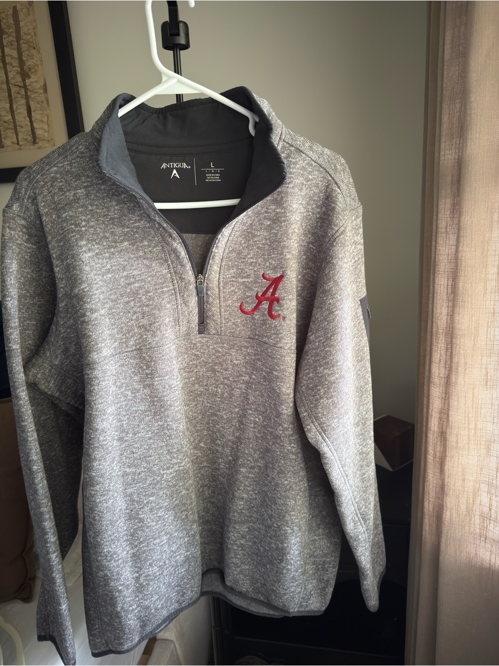 Alabama Men’s Gray Quarter-Zip Pullover with Red A Logo